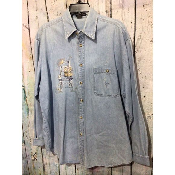 Vintage Denim Shirt Men’s Unisex Blue Size Large - Picture 16 of 16